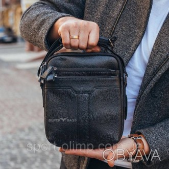 Кожаная мужская черная сумка-мессенджер через плечо Tiding Bag A25-2378A 
 
Хара. . фото 1