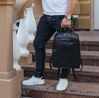 Рюкзак мужской кожаный. Черный рюкзак из натуральной кожи Tiding Bag B2-7371A че. . фото 8