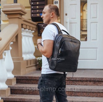 Рюкзак мужской кожаный. Черный рюкзак из натуральной кожи Tiding Bag B2-7371A че. . фото 3