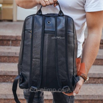 Рюкзак мужской кожаный. Черный рюкзак из натуральной кожи Tiding Bag B2-7371A че. . фото 6