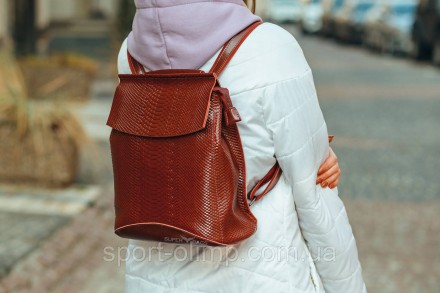 Рюкзак-трансформер коричневий з тисненням з натуральної шкіри Tiding Bag - 00335. . фото 10