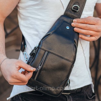Мужская черная сумка-слинг из натуральной кожи на одно плечо 2363
 
Характеристи. . фото 4