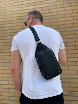  Кожаная мужская черная сумка-слинг через плечо 5330-В
 
Описание:
 
Черный кожа. . фото 5