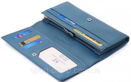 
Голубой классический кошелек из натуральной кожи с монетницей на защелке ST Lea. . фото 6