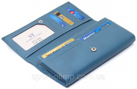 
Голубой классический кошелек из натуральной кожи с монетницей на защелке ST Lea. . фото 5