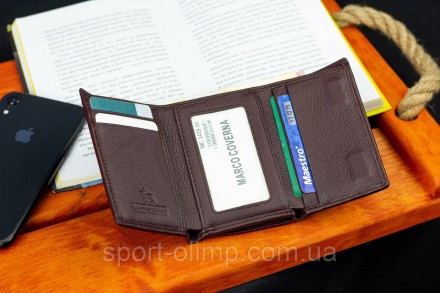 
Зеленый компактный кошелек из натуральной кожи в три сложения Marco Coverna MC-. . фото 10
