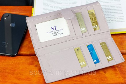 
Червоний класичний гаманець із натуральної шкіри з блоком для карток ST Leather. . фото 10