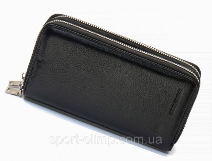 Чорний чоловічий гаманець-клатч на дві блискавки з натуральної шкіри Marco Cover. . фото 4