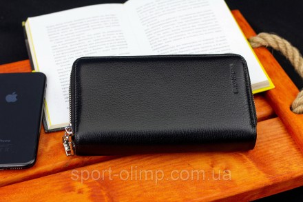 Чорний чоловічий гаманець-клатч на дві блискавки з натуральної шкіри Marco Cover. . фото 9