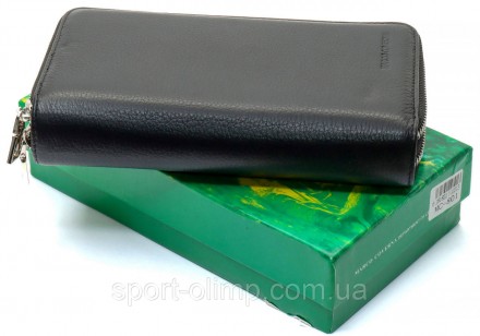Чорний чоловічий гаманець-клатч на дві блискавки з натуральної шкіри Marco Cover. . фото 3