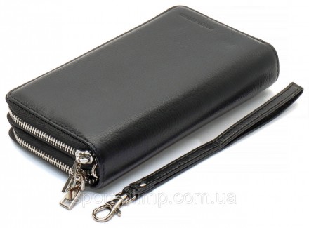 Чорний чоловічий гаманець-клатч на дві блискавки з натуральної шкіри Marco Cover. . фото 6