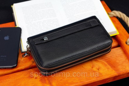 Чорний чоловічий гаманець-клатч на дві блискавки з натуральної шкіри Marco Cover. . фото 11