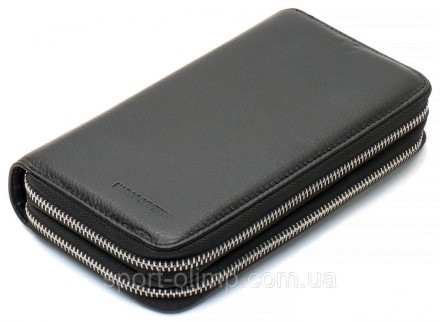 Чорний чоловічий гаманець-клатч на дві блискавки з натуральної шкіри Marco Cover. . фото 2