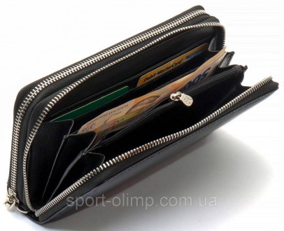 Чорний чоловічий гаманець-клатч на дві блискавки з натуральної шкіри Marco Cover. . фото 7