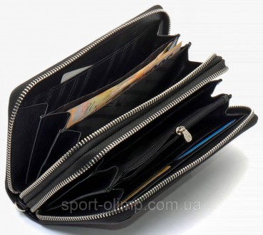Чорний чоловічий гаманець-клатч на дві блискавки з натуральної шкіри Marco Cover. . фото 8