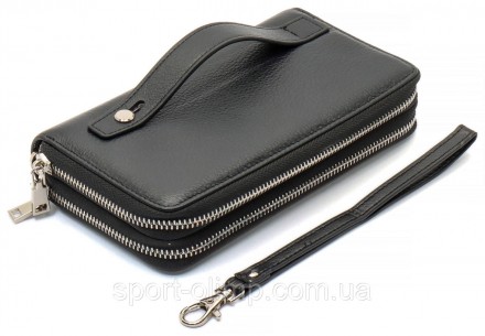 Чорний чоловічий гаманець-клатч на дві блискавки з натуральної шкіри Marco Cover. . фото 5
