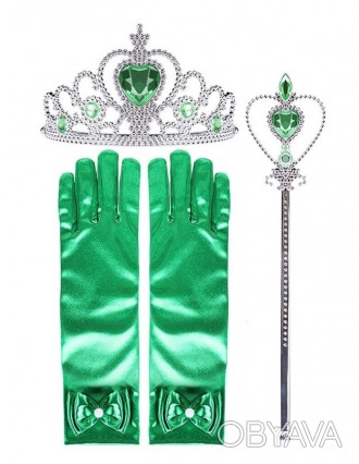 Набор аксессуаров Принцессы Мавки Русалочки Анны перчатки палочка корона зеленые. . фото 1