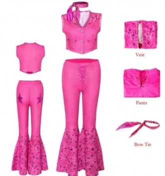 Взрослый женский костюм Барби малиновый брюки топ повязка на шею - прекрасный об. . фото 3