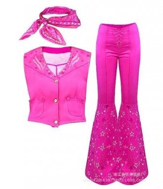 Взрослый женский костюм Барби малиновый брюки топ повязка на шею - прекрасный об. . фото 2