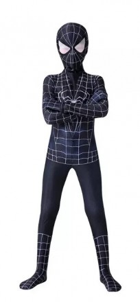 Взрослый карнавальный костюм Спайдермена Человек-паук черный - комбинезон + маск. . фото 3