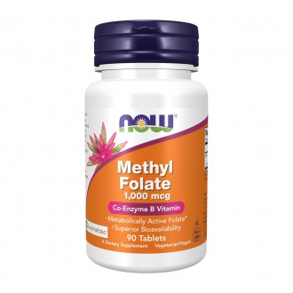 Метил фолат Now Methyl Folate 1000 мкг 90 таблеток
	Коэнзим витамин B
	Поддержка. . фото 2
