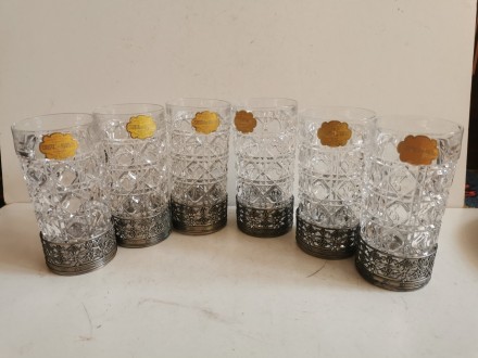 Антикварный хрустальные стаканы Франция, в мельхиоровых подстаканниках, высота 1. . фото 2