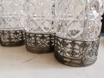 Антикварный хрустальные стаканы Франция, в мельхиоровых подстаканниках, высота 1. . фото 4