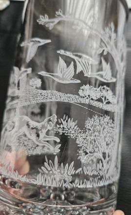 Стеклянный пивной бокал с оловянной крышкой, тематика Охоты, ручная работа по ст. . фото 5