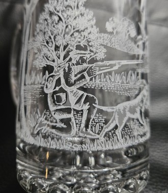 Стеклянный пивной бокал с оловянной крышкой, тематика Охоты, ручная работа по ст. . фото 4