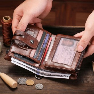 Чоловічий гаманець розкладний коричневий з ланцюжком TW230C Bull Натуральна шкір. . фото 4