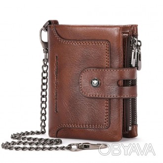Чоловічий гаманець розкладний коричневий з ланцюжком TW230C Bull Натуральна шкір. . фото 1