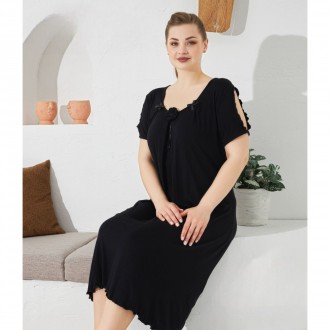 Женская черная ночная рубашка большого размера 56-64 р, длина 105 см, вискоза Me. . фото 2
