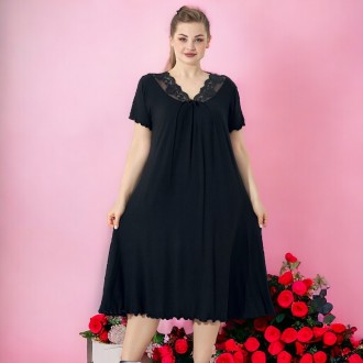 Женская ночная рубашка большого размера с кружевом 56-64 р, длина 105 см, черная. . фото 3