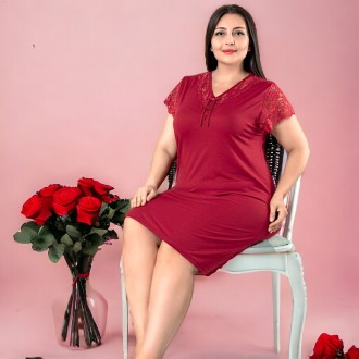 Женская ночная рубашка с кружевом (48-54) 2-4XL с кружевом JENIKA Турция 5 цвето. . фото 4