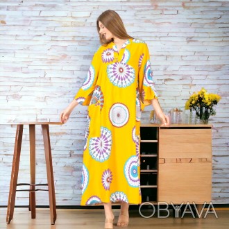 Длинное штапельное платье большие размеры 58-60 2XL Турция, Merve Moda 551 Желты