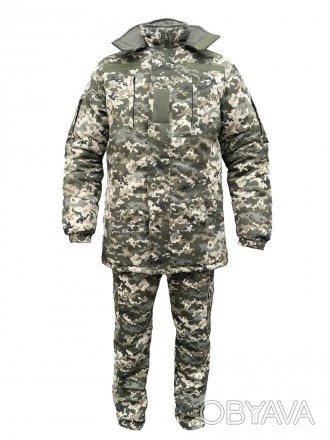Тактический Зимний костюм ВСУ (пиксель) на флисе з капюшоном