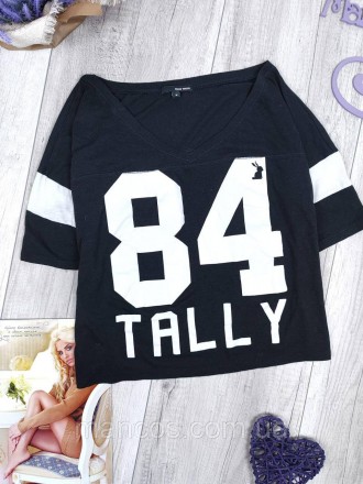 Женская объемная черная футболка Tally Weijl с надписью 84 Tally
Состояние: б/у,. . фото 3