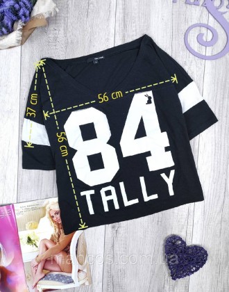 Женская объемная черная футболка Tally Weijl с надписью 84 Tally
Состояние: б/у,. . фото 10