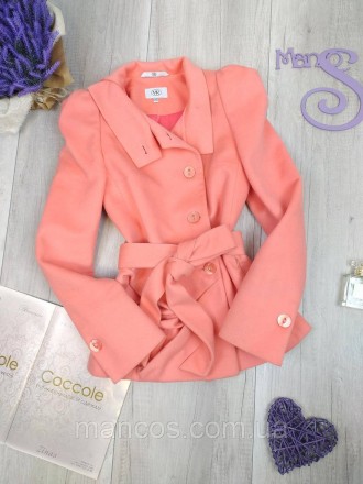 Женское короткое пальто VR персикового цвета с поясом 
Состояние: б/у, в очень х. . фото 2