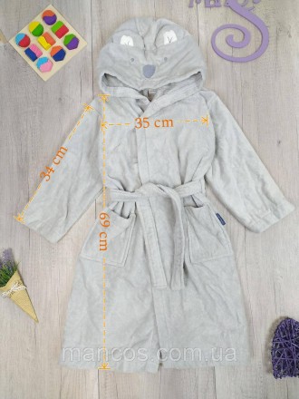 Детский халат Jojo Maman Bebe серый махровый с капюшоном с карманами поясом 
Сос. . фото 8