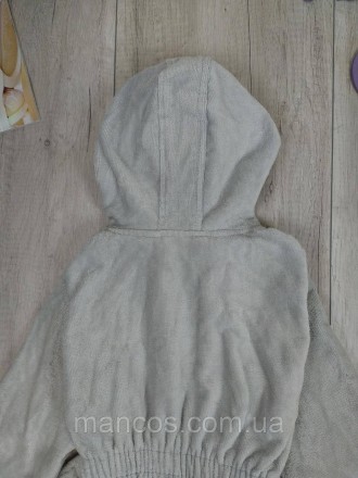 Детский халат Jojo Maman Bebe серый махровый с капюшоном с карманами поясом 
Сос. . фото 3