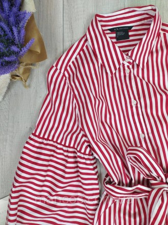 Платье-рубашка Armani Exchance удлинённое с длинным рукавом красное в белую поло. . фото 6