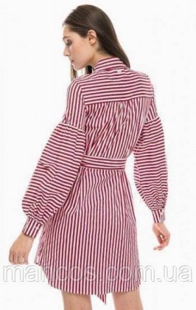 Платье-рубашка Armani Exchance удлинённое с длинным рукавом красное в белую поло. . фото 4