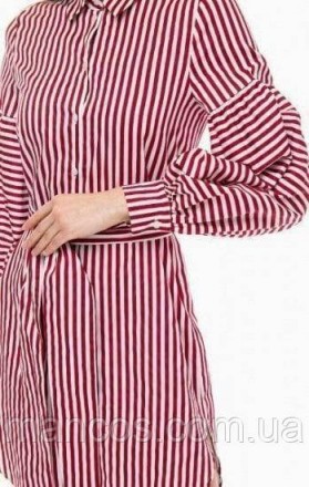 Платье-рубашка Armani Exchance удлинённое с длинным рукавом красное в белую поло. . фото 3