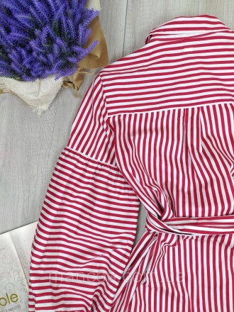 Платье-рубашка Armani Exchance удлинённое с длинным рукавом красное в белую поло. . фото 9