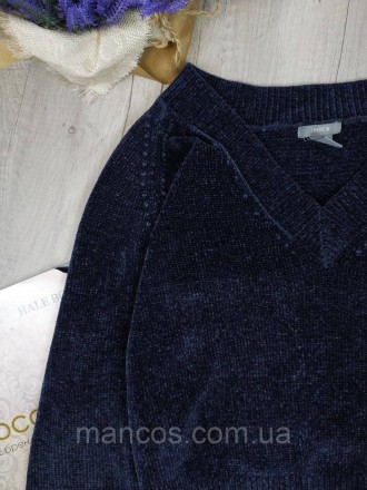 Женский свитер Lindex велюровый синий с V-образным вырезом горловины
Состояние б. . фото 3