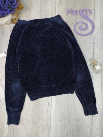 Женский свитер Lindex велюровый синий с V-образным вырезом горловины
Состояние б. . фото 5