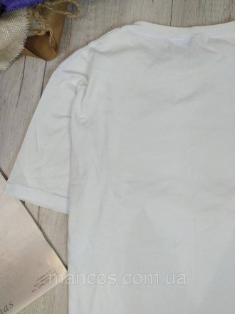 Женская футболка New noce с коротким рукавом белая с рисунком девушка и нашитой . . фото 6
