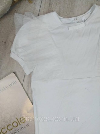 Нарядная школьная блузка от Smil с коротким рукавом с фатиновыми оборками и бант. . фото 5