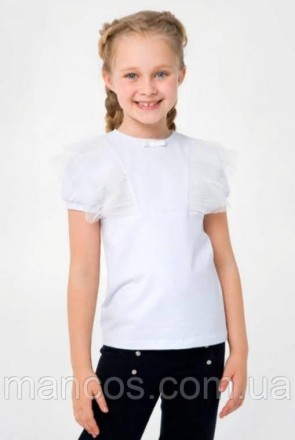 Нарядная школьная блузка от Smil с коротким рукавом с фатиновыми оборками и бант. . фото 2